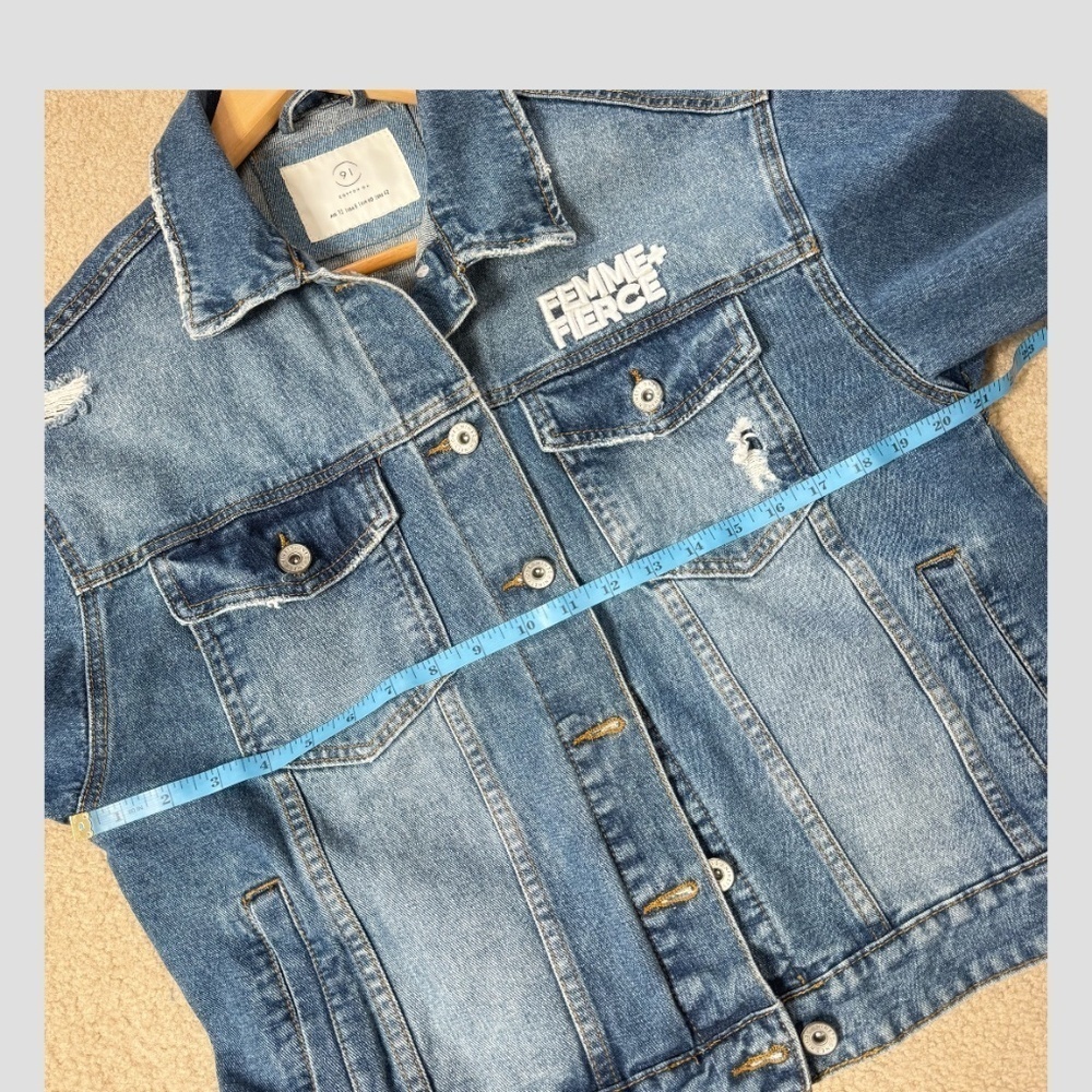 NEW Cotton On Denim Jacket Femme Fierce Graphic Worn In Statement Denim Jacket - Picture 10 of 15